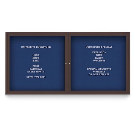 United Visual Products 72"x48" 3-Door Enclosed Outdoor Letterboard, Blue Felt/Bronze UV1164D-BRONZE-BLUE